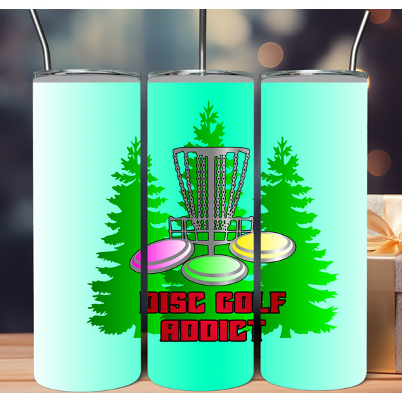 DISC Golf ADDICT Trees Basket Stainless Steel Custom 20oz Tumbler W/Lid & Straw - Picture 1 of 4